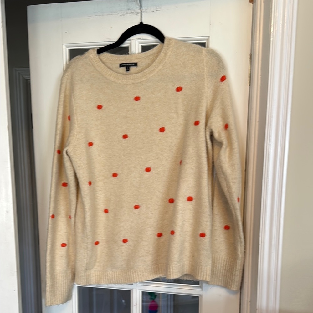 Cream Sweater with Red Orange Polka Dots